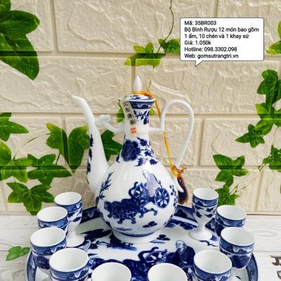 Bộ bình rót rượu kèm khay sứ gồm 12 món